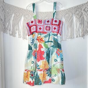 NWT Antro x Farm Rio Crochet Sleeveless Floral Multicolored Mini Dress Size M